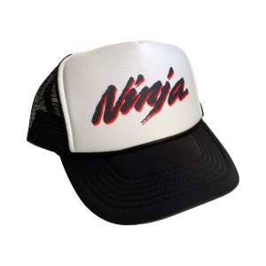 Kawasaki Ninja Hat Snapback Adjustable Cap | Vintage Black Motocross Kawasaki Ninja Trucker Hat