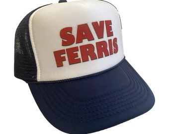 Ferris Bueller Hat Snapback Adjustable Cap | Vintage Navy Blue Save Ferris Bueller Trucker Hat