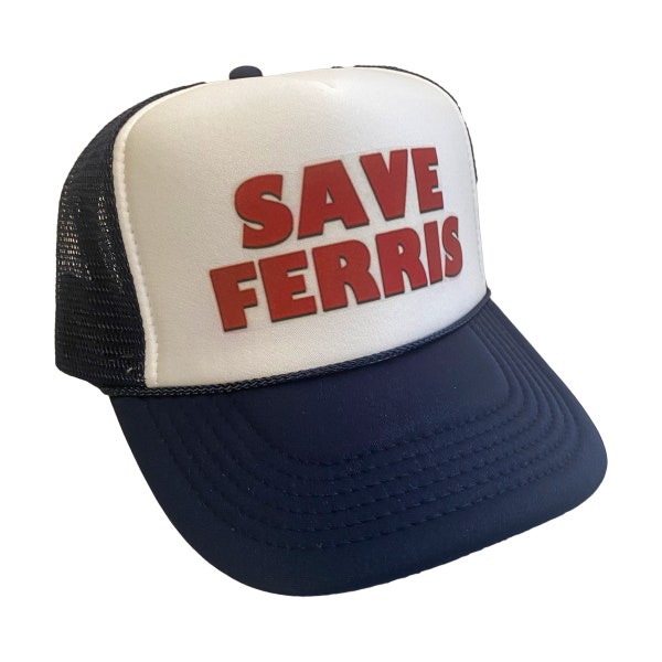 Ferris Bueller Hat Snapback Adjustable Cap | Vintage Navy Blue Save Ferris Bueller Trucker Hat