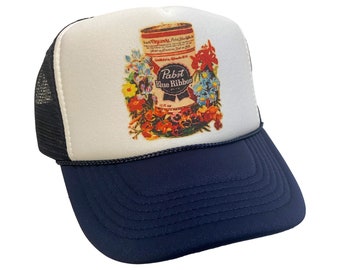 PBR Hat Beer Snapback Adjustable Cap | Vintage Navy Blue 70s Pabst Blue Ribbon Trucker Hat