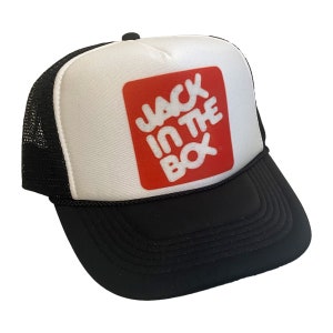 Jack In The Box Hat Snapback Adjustable Cap | Vintage Black Fast Food Jack Trucker Hat