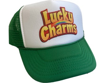 Lucky Charms Hat Snapback Adjustable Cereal Cap | Vintage Green Lucky Charms Trucker Hat