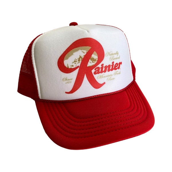 Rainier Beer Hat Snapback Adjustable | Vintage 70s Red Rainier Beer Drinking Trucker Hat