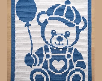 Teddy Bear Balloon Mosaic Crochet Blanket Pattern PDF | Baby Boy Nursery Afghan Throw