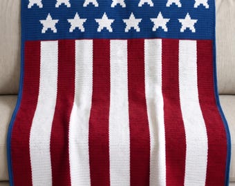 American Flag Mosaic Crochet Blanket Pattern PDF | Patriotic USA Overlay Mosaic Afghan Throw