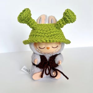 Crochet Shrek Labubu Outfit | Handmade Labubu Clothes | Ogre Costume | Labubu Hat & Vest | Labubu Accessories | Cosplay Outfit