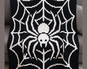 Spider Web Crochet Blanket Pattern | Halloween Overlay Mosaic | Spider Afghan PDF | Gothic Throw Pattern