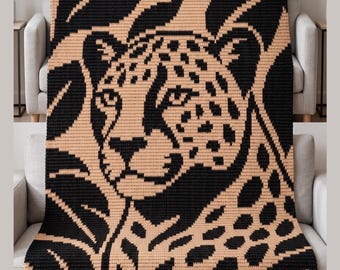 Tropical Leopard Overlay Mosaic Crochet Blanket Pattern | Jungle Animal Mosaic Afghan | Leafy Safari Throw | Instant Download PDF