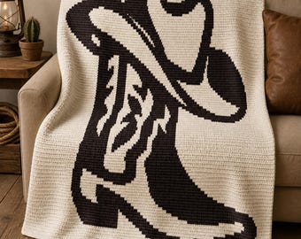 Howdy Boots Mosaic Crochet Blanket Pattern | Western Crochet Afghan | Cowboy Boot Throw | Overlay Mosaic PDF