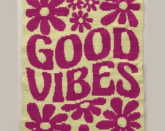 Good Vibes Mosaic Crochet Blanket Pattern | Retro Daisy Afghan | Groovy Flower Blanket | Overlay Mosaic | PDF Download