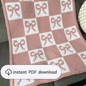 Padrão de crochê em mosaico com laço xadrez | Manta para bebê em PDF | Decoração de quarto de bebê com mosaico sobreposto