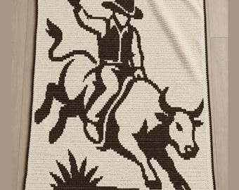 Bull Rider Mosaic Crochet Pattern | Western Cowboy Blanket | Rodeo Afghan Throw | Overlay Mosaic PDF Download