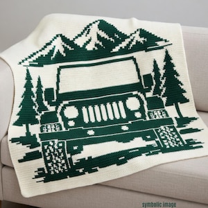 Schema per coperta all'uncinetto Jeep Wrangler / Coperta Jeep all'uncinetto a mosaico / Coperta afghana montagna/foresta / Coperta avventura all'aria aperta PDF