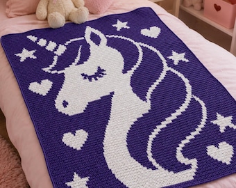 Unicorn Crochet Blanket Pattern | Unicorn Mosaic Crochet PDF | Toddler Girl Blanket | Overlay Mosaic