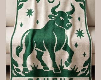 Taurus Zodiac Crochet Blanket Pattern | Overlay Mosaic Crochet Throw | Bull Design Afghan | Two Color Mosaic PDF