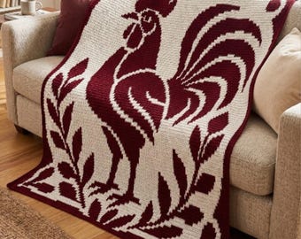 Rooster Mosaic Crochet Blanket Pattern | Farmhouse Afghan PDF | Rustic Chicken Throw | Overlay Mosaic Crochet