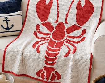 Lobster Mosaic Crochet Blanket Pattern | Overlay Mosaic Crochet Afghan | Nautical Coastal Throw | Instant PDF Download