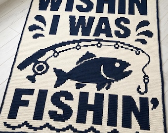 Wishin I Was Fishin Crochet Pattern | Overlay Mosaic Crochet Blanket | Fishing Afghan PDF | Fisherman Throw Blanket