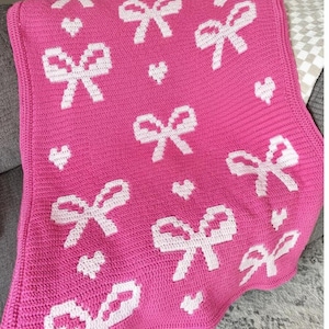 Girls Bow & Hearts Mosaic Crochet Blanket Pattern | Baby Blanket PDF | Beginner Friendly Crochet Pattern | DIY Baby Shower Gift