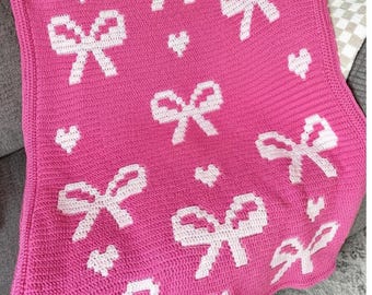 Schema per coperta all'uncinetto con fiocco e cuori per bambine / Copertina per neonati in PDF / Schema all'uncinetto per principianti / Regalo fai da te per baby shower