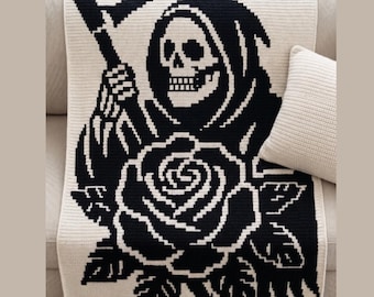 Reaper’s Bloom Mosaic Crochet Blanket Pattern | Gothic Reaper Rose Afghan | Overlay Mosaic Crochet | PDF Download