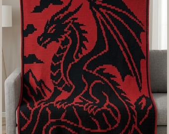 Dragon Overlay Mosaic Crochet Blanket Pattern | Fantasy Dragon Afghan PDF | Gothic Crochet Throw Pattern