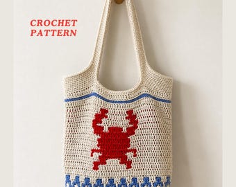 Seaside Crab Tote Bag Crochet Pattern, Mosaic Crochet Bag Pattern, Beach Tote PDF, Overlay Mosaic Crochet, Summer Bag Pattern