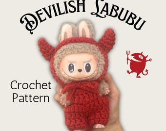 Labubu Devil Costume Crochet Pattern | Horn Headband & Overalls Set | Labubu Clothes PDF | Digital Download