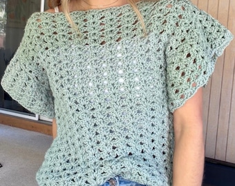 Tidewave Tee Crochet Top Pattern: Beginner Shirt (PDF Digital Download, XXS-XXL)