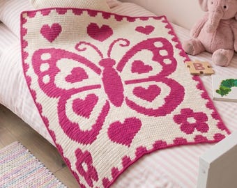 Girls Butterfly Crochet Blanket Pattern | Butterfly Mosaic Crochet PDF | Toddler Girl Blanket | Overlay Mosaic