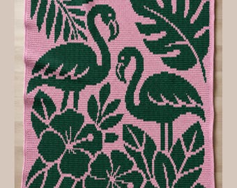 Flamingo Paradise Crochet Blanket Pattern | Mosaic Crochet Throw PDF | Tropical Flamingo Afghan | Hibiscus Blanket Pattern