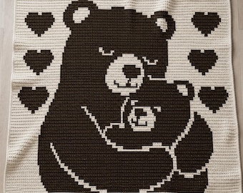 Mama Bear & Baby Cub Hug Baby Blanket Overlay Mosaic Crochet Pattern PDF | Mother’s Day Gift | Nursery Decor | Baby Shower Gift