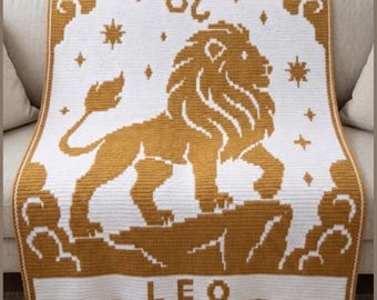 Leo Zodiac Crochet Blanket Pattern | Mosaic Crochet Throw | Lion Afghan | Mountain Design PDF