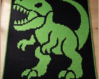 T-Rex Dinosaur Mosaic Crochet Blanket Pattern | Dino Kids Blanket | Boy Blanket | Overlay Mosaic Crochet | PDF Download