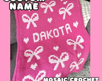 Custom Name Bow & Hearts Mosaic Crochet Blanket Pattern Digital PDF