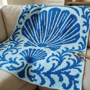 Patrón de manta de ganchillo con mosaico de conchas marinas / Manta de conchas de playa / Manta oceánica / Decoración náutica / Descarga instantánea en PDF