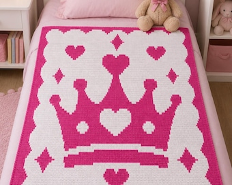 Princess Crown Crochet Blanket Pattern | Crown Mosaic Crochet PDF | Toddler Girl Blanket | Overlay Mosaic