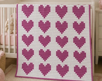 Little Hearts Baby Blanket Overlay Mosaic Crochet Pattern | Heart Baby Blanket PDF | Easy Nursery Gift