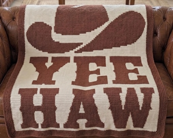 Yee Haw Mosaic Crochet Blanket Pattern | Western Cowboy Hat Country Throw PDF