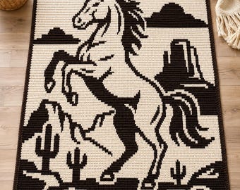 Wild West Stallion Crochet Blanket Pattern | Horse Mosaic Crochet Throw | Western Overlay Mosaic Afghan | PDF Pattern