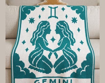 Gemini Zodiac Crochet Blanket Pattern | Overlay Mosaic Crochet Throw | Twin Design Afghan | Two Color Mosaic PDF