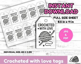 Crocheted With Love Tags: Printable DIY Crochet Labels (Digital Download)