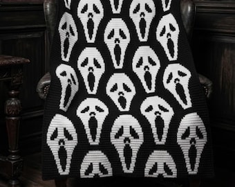 Ghostface Crochet Blanket Pattern | Mosaic Crochet Throw | Horror Afghan | Repeating Mask Design PDF