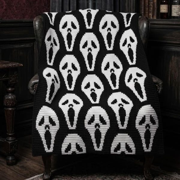 Ghostface Crochet Blanket Pattern | Mosaic Crochet Throw | Horror Afghan | Repeating Mask Design PDF