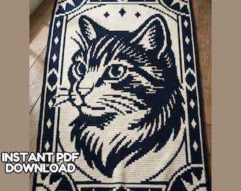 Celestial Cat Mosaic Crochet Blanket Pattern | Cat Silhouette Afghan | Gothic Cat Blanket | Overlay Mosaic | PDF Download