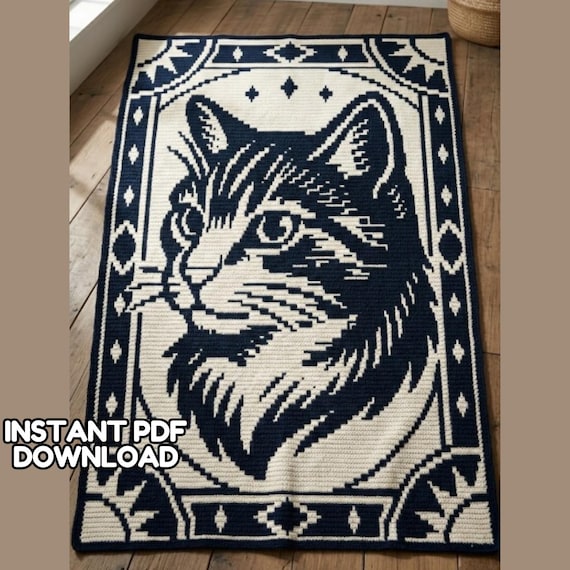 Celestial Cat Mosaic Crochet Blanket Pattern | Cat Silhouette Afghan | Gothic Cat Blanket | Overlay Mosaic | PDF Download