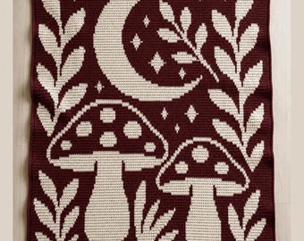 Moonlit Mushrooms Crochet Blanket Pattern | Cottagecore Mosaic Afghan PDF | Woodland Moon Throw | Overlay Mosaic Crochet