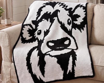 Moo Are You Looking At? Cow Blanket Crochet Pattern | Overlay Mosaic Crochet Afghan | Farm Animal Throw | Instant PDF Download