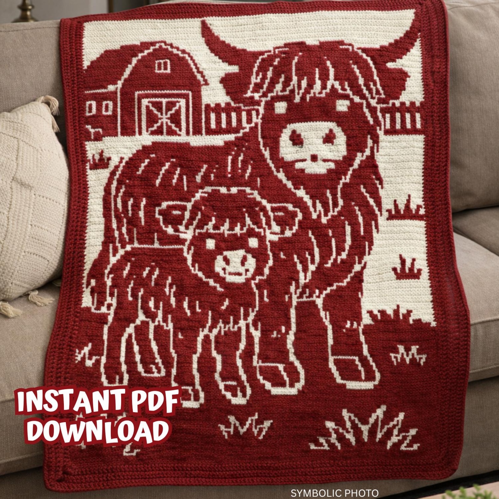 Highland Cow Crochet Blanket Pattern | Overlay Mosaic Crochet Throw ...