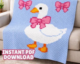 Cute Goose and Bows C2C Crochet Blanket Pattern – Goose Bow Graphgan Afghan PDF Download